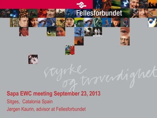 Sapa EWC meeting September 23, 2013 
Sitges, Catalonia Spain 
Jørgen Kaurin, advisor at Fellesforbundet 
 