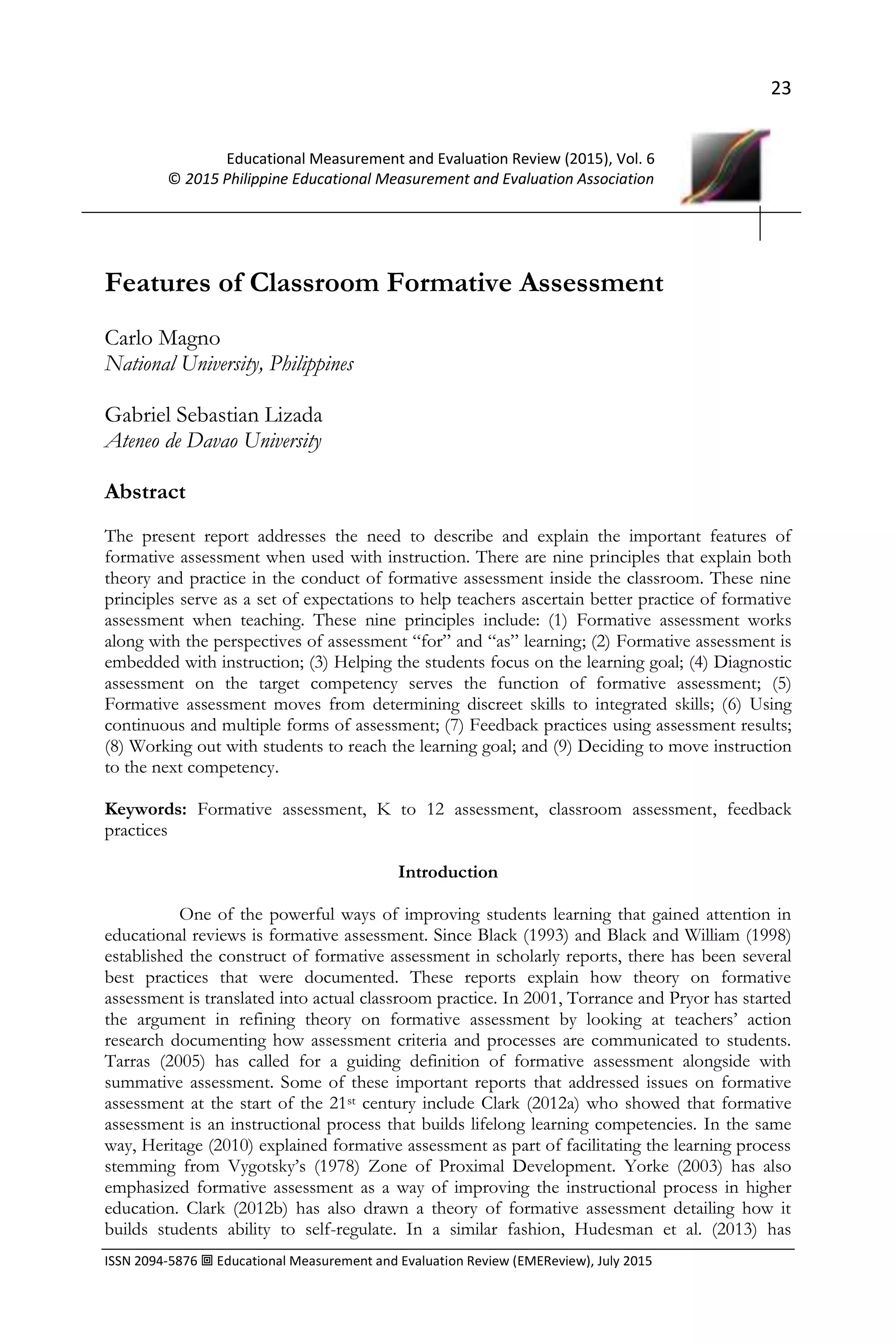 Features of Classroom Formative Assessment | PDF