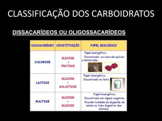 CLASSIFICAÇÃO DOS CARBOIDRATOS
DISSACARÍDEOS OU OLIGOSSACARÍDEOS

 