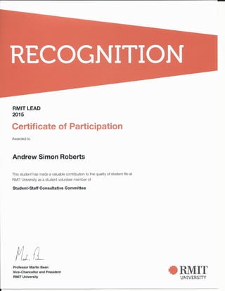 RMIT Lead Certificate 2015