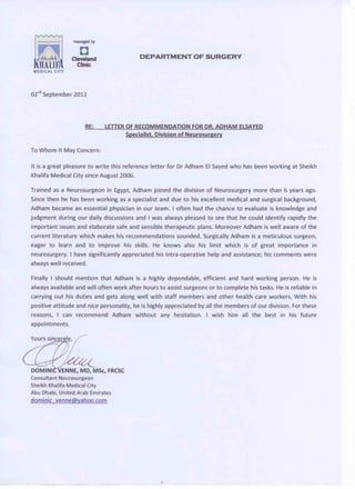Letter of recommendation for Dr. Adham Elsayed - from Dr Dominic Venne