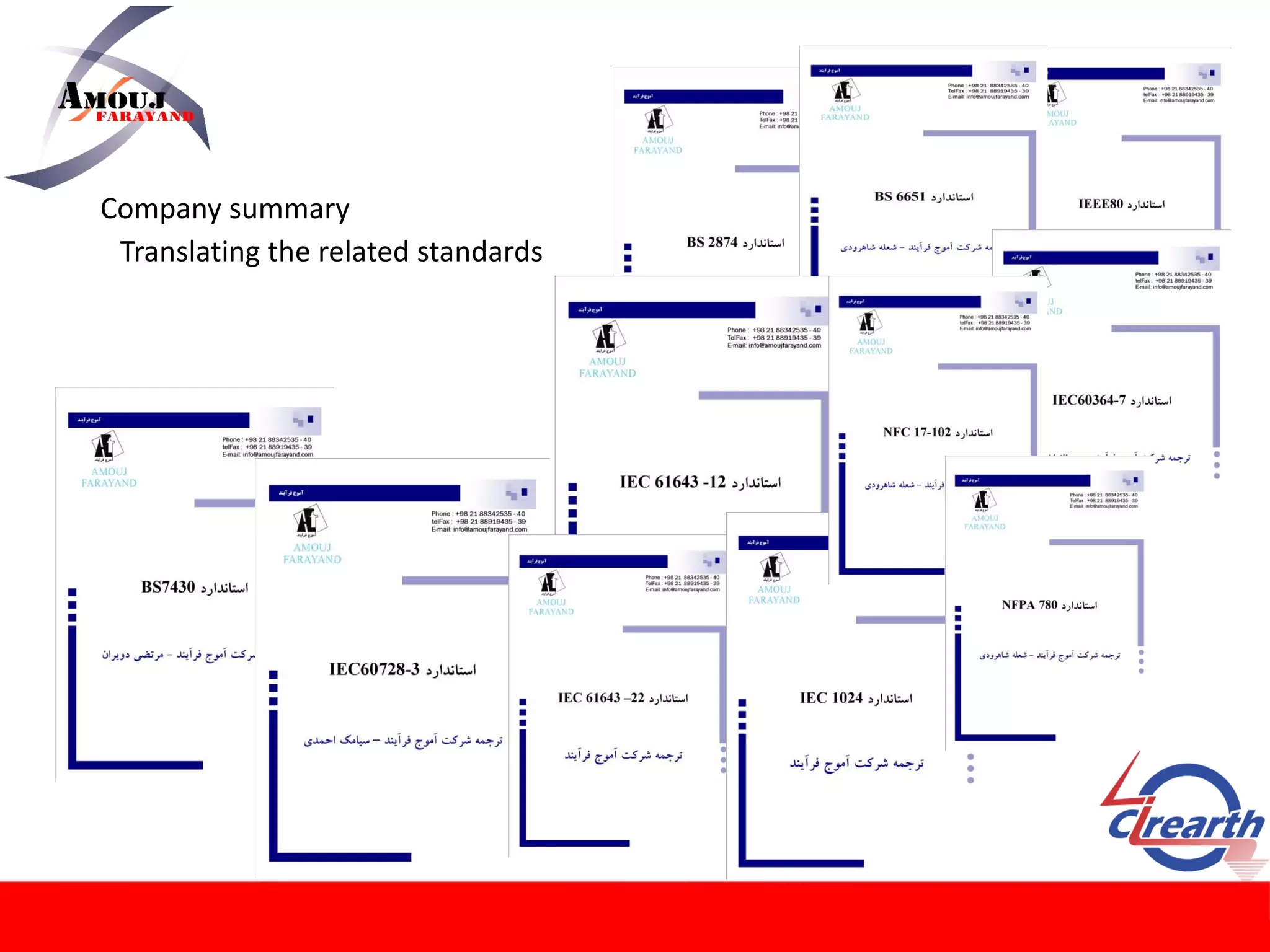 Company summary
Translating the related standards
 