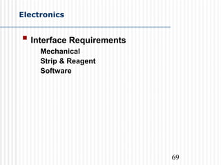 69
Electronics
 Interface Requirements
Mechanical
Strip & Reagent
Software
 