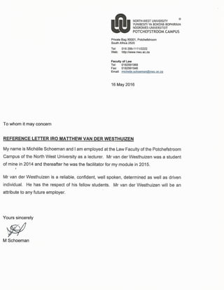 Reference letter - Ms Schoeman