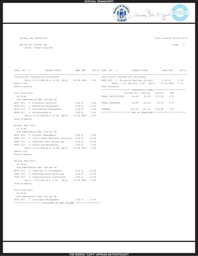 Bryant & Stratton College Transcripts