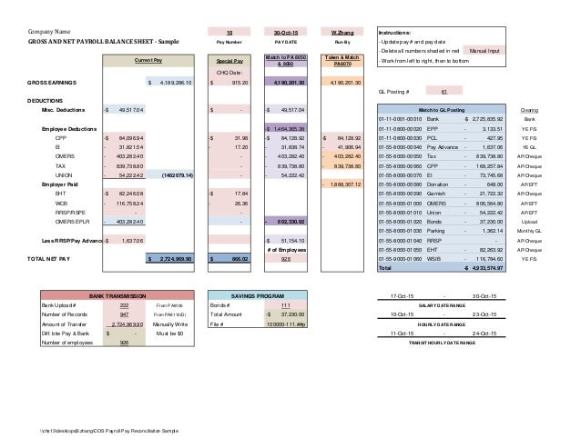 payroll reconciliation sample sample pay roll
