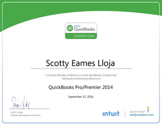 Intuit QB Certified User Certification - Scotty Lloja