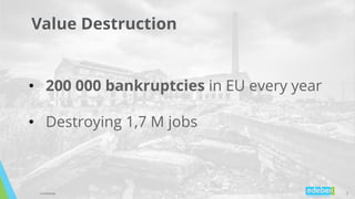 33Confidential
• 200 000 bankruptcies in EU every year
• Destroying 1,7 M jobs
Value Destruction
 