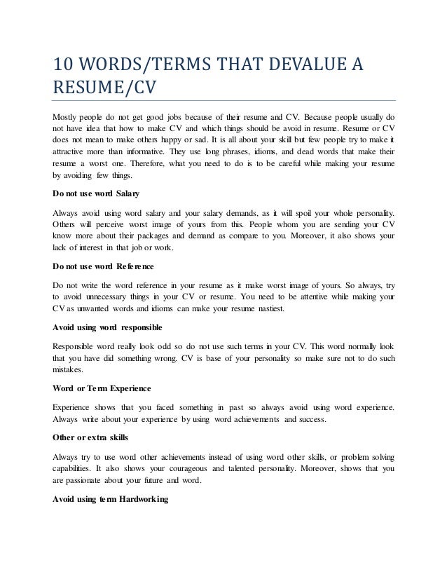 10 words that devalue a resume