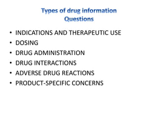 • INDICATIONS AND THERAPEUTIC USE
• DOSING
• DRUG ADMINISTRATION
• DRUG INTERACTIONS
• ADVERSE DRUG REACTIONS
• PRODUCT-SPECIFIC CONCERNS
 