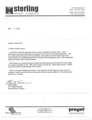 Sterling Blower Letter Recommendation
