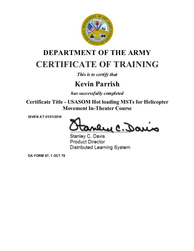 army training certificate