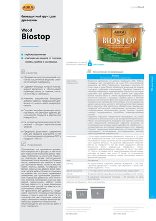 Mineral Lack
декоративно-защитный акриловый лак для минеральных
поверхностей
подготовка
поверхности
Окрашиваемая поверхность должна быть сухой, чистой и
прочной. Перед окраской рабочую поверхность очистить
от пыли, меловых и известковых побелок, непрочных
штукатурных и шпатлевочных покрытий, масляных, битумных
и других загрязнений. В случае поражения поверхности
грибком или плесенью – обработать санирующим составом
Eskaro Biotol E или Biotol Spray, соблюдая рекомендации на
этикетке. Основания с высокой впитывающей способностью
загрунтовать грунтом ТМ Aura или ТМ Eskaro в соответствии с
инструкцией по применению.
нанесение Перед применением тщательно перемешать. При
необходимости, разбавить водой не более, чем на 10 % по
объему. Наносить кистью, валиком с ворсом длиной 4-6 мм.,
воздушным или безвоздушным распылителем в 2-3 слоя. Для
получения эффекта «мокрого» камня достаточно нанесения в
1 слой.
Работы проводить при температуре окружающего воздуха
и основания от +5ºС до +35ºС и влажности воздуха не более
80%. Второй и последующие слои наносить через 2 часа после
нанесения предыдущего.
цвет Молочно-белый, после высыхания прозрачный.
расход Около 8-10 м²/л на один слой. Расход зависит от типа и
подготовки поверхности и способа нанесения.
время высыхания Межслойная сушка 2 час., полное высыхание 2 - 4 час. при
температуре +20°C и относительной влажности воздуха 65%.
При уменьшении температуры или увеличении влажности
время высыхания соответственно увеличивается.
состав Дисперсия акрилового сополимера, воск, УФ-фильтр,
функциональные добавки, вода.
срок хранения В заводской невскрытой упаковке - 24 месяца от даты
изготовления.
рабочие инструменты Кисть с искусственной щетиной, валик с ворсом 4-6 мм.,
воздушный, безвоздушный распылитель.
 