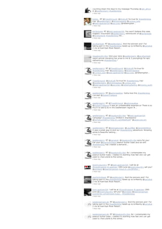 counting down the days to my massage Thursday @rain_africa
in @swellendam1 #swellenblog
2 days ago
bottie_: RT @TravelGround: @ShotLeft So true for #swellenblog
trip! @swellendam1 @ishotimagesza @curious_luke
@bestcapetownSA @pacuraru @redwingstar…
2 days ago
lotrfanbase: RT @bestcapetownSA: You won't believe this view,
majestic mountains @swellendam1 reminiscent of @lotrfanbase
@lonelyplanet #swellenblog htt…
2 days ago
JacoKambati: RT @swellendam1: And the winners are!! For
taking part in the #swellenblog tweet-up so brilliantly @karookat
2 nts at Kam'bati River Resort…
2 days ago
VagabondScribe: Gird your loins @swellendam1 @JacoKambati
resort winner donating her prize to me & 3 younglings for epic
radventures #swellenblog !
2 days ago
swellendam1: RT @TravelGround: @ShotLeft So true for
#swellenblog trip! @swellendam1 @ishotimagesza
@curious_luke @bestcapetownSA @pacuraru @redwingstar…
2 days ago
TravelGround: @ShotLeft So true for #swellenblog trip!
@swellendam1 @ishotimagesza @curious_luke
@bestcapetownSA @pacuraru @redwingstarling @moving_sushi
2 days ago
swellendam1: RT @spitorswallow: Gotta love this #swellenblog
concept @JoubertTradauw
2 days ago
swellendam1: RT @TravelGround: @spitorswallow
@JoubertTradauw It was an unbelievable experience! There is so
much to see & do in the Swellendam region #…
2 days ago
swellendam1: RT @VagabondScribe: "@bestcapetownSA:
Campaign #Swellenblog 3million+ impressions!
@GoToSouthAfrica http://t.co/JHMsOfnj06" @savenuescom
2 days ago
swellendam1: RT @deshaakonsen: @LiquifiBar @ZandvlietWine
It was a great way to end our #swellenblog adventure. Amazing
wines & beautiful setting...
2 days ago
swellendam1: RT @karookat: @VagabondScribe sorry for you!
Eat your @stanfordvillage peanut butter toast and be still!
#swellenblog has created a demandi…
2 days ago
swellendam1: RT @VagabondScribe: As I contemplate my
peanut butter toast, I realise it's startling how fast one can get
used to charcuterie & fine wines…
2 days ago
ilovemylaundry: RT @bestcapetownSA: I will be at
#travelmassive #capetown 18th June @ilovemylaundry will you?
@simlewis @dawnjorgenson https://t.co/uQPGOyr…
2 days ago
stanfordvillage: RT @swellendam1: And the winners are!! For
taking part in the #swellenblog tweet-up so brilliantly @karookat
2 nts at Kam'bati River Resort…
3 days ago
bestcapetownSA: I will be at #travelmassive #capetown 18th
June @ilovemylaundry will you? @simlewis @dawnjorgenson
eventbrite.com/e/travel-massi… #Swellenblog
3 days ago
swelendamaxicab: RT @swellendam1: And the winners are!! For
taking part in the #swellenblog tweet-up so brilliantly @karookat
2 nts at Kam'bati River Resort…
3 days ago
swelendamaxicab: RT @VagabondScribe: As I contemplate my
peanut butter toast, I realise it's startling how fast one can get
used to charcuterie & fine wines…
 