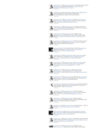 swellendam1: RT @bestcapetownSA: It only takes 5days to fall in
@loveoverberg Magnetic landscapes #meetsouthafrica
#swellenblog @travelopulent http://t…
3 days ago
swellendam1: RT @TravelGround: @overberginfo @nikkilincoln
we've discovered so many fantastic restaurants,
accommodations & things to do over the past 5…
3 days ago
swellendam1: RT @bestcapetownSA: Home of #PocketPower
@DurbanJulyElite @ZandvlietWine Elegant wines, stunning
studs #swellenblog @bandofhorses http://t…
3 days ago
swellendam1: RT @bestcapetownSA: 3mountain bike trails,
7.5km hiking &child friendly garden tour! Where can we start
@vanloverenwines #swellenblog http…
3 days ago
swellendam1: RT @bestcapetownSA: Gorgeous new
@vanloverenwines tasting room, walk inside a HUGE WINE
BARREL! #wackywine @RobertsonWineV #swellenblog htt…
3 days ago
swellendam1: RT @bestcapetownSA: Matriarch Jeanie van Zyl-
feisty lady who shaped @vanloverenwines Life on vineyard
would be very diff w/out strong wom…
3 days ago
bestcapetownSA: It only takes 5days to fall in @loveoverberg
Magnetic landscapes #meetsouthafrica #swellenblog
@travelopulent http://t.co/bKh6bxsqVE
3 days ago
swellendam1: RT @bestcapetownSA: @Simon87guide good
spot, good man :p Sunday fun #PugLife @ishotimagesza
@curious_luke @deshaakonsen #swellenblog http:…
3 days ago
swellendam1: RT @dieselandcreme: "@Simon87guide: How
many straws can you fit into 1 @dieselandcreme straw??
#swellenblog http://t.co/1XQKQDZ2gT" <~~Erm…
3 days ago
swellendam1: RT @TravelGround: @RobertsonWineV
@KampalaFarm busy exploring your winelands with
#swellenblog. Looking fwd to #wackywine @vanloverenwines …
3 days ago
swellendam1: RT @vanloverenwines: Welcome @TravelGround
@KampalaFarm exploring your winelands with #swellenblog.
Looking fwd to #wackywine @vanloverenwi…
3 days ago
TravelGround: @overberginfo @nikkilincoln we've discovered so
many fantastic restaurants, accommodations & things to do
over the past 5 days. #swellenblog
3 days ago
swellendam1: RT @vanloverenwines: Dream Summer!
bestcapetownSA: Loving @vanloverenwines Lemon Sherbet
wine cocktail! #swellenblog @deshaakonsen http://t…
3 days ago
swellendam1: RT @dieselandcreme: Thanks again to
#swellenblog & the Blog gang that visited us yesterday! Hope
that you're already missing our Shakes! h…
3 days ago
swellendam1: RT @Simon87guide: The illusive Stubs... "Pug" of
the day... #swellenblog http://t.co/O1iHm9RkQm
3 days ago
bestcapetownSA: Home of #PocketPower @DurbanJulyElite
@ZandvlietWine Elegant wines, stunning studs #swellenblog
@bandofhorses http://t.co/oY0iWMF11s
3 days ago
swellendam1: RT @Simon87guide: At Zandvliet, home of Pocket
Power!! And great Shiraz :) @swelendamaxicab @swellendam1
#swellenblog http://t.co/sVgSkLX0Sy
3 days ago
loveoverberg: RT @bestcapetownSA: Gorgeous new
@vanloverenwines tasting room, walk inside a HUGE WINE
 