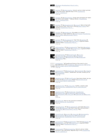 #Overberg #loveOverberg http://t.co/2x…
4 days ago
karookat: RT @redwingstarling: Autumn and an Indian summer
in the Little Karoo. Beautiful day on the #Swellenblog
http://t.co/ablIZqLLJY
4 days ago
karookat: RT @redwingstarling: Smart wine packaging for hikers
and bikers from Joubert - Tradouw Winery. #Swellenblog
http://t.co/EO6Vp7piTM
4 days ago
karookat: RT @bestcapetownSA: @lusciousCT Wine & food with
most gracious host! Come out to visit @JoubertTradauw for a
getaway #swellenblog http://t.…
4 days ago
karookat: RT @deshaakonsen: My palate is in heaven!
Chardonnay & fresh platters at @JoubertTradauw #swellenblog
@spitorswallow @foodwineradio http://…
4 days ago
karookat: RT @bestcapetownSA: Train from @capetown tO
@swellendam1 via train? @TourismTrainCT organize brilliant
weekend away! #swellenblog http://t.…
4 days ago
jamescapetown: RT @bestcapetownSA: Train from @capetown
tO @swellendam1 via train? @TourismTrainCT organize brilliant
weekend away! #swellenblog http://t.…
4 days ago
bestcapetownSA: RT @Simon87guide: @pacuraru
@curious_luke @redwingstarling @ishotimagesza
@bestcapetownSA @VagabondScribe @deshaakonsen
#swellenblog http:…
4 days ago
travelopulent: “@TravelGround:Some of the eclectic art at
Barrydale Karoo Hotel #swellenblog @capetownart1 @CTArtFair
@designindaba http://t.co/CFmJRwwQmw”
4 days ago
schooneoordt: RT @deshaakonsen: @schooneoordt @umshanti1
@ishotimagesza thanks!! Swellendam has been showing off for
us #swellenblog
4 days ago
dieselandcreme: RT @Simon87guide: How many straws can you
fit into one @dieselandcreme straw?? @swelendamaxicab
#swellenblog http://t.co/a0hKreeNJ7
4 days ago
dieselandcreme: RT @curious_luke: Carefull, contains Lead.
@dieselandcreme #swellenblog http://t.co/6X20OuLAbC
4 days ago
dieselandcreme: RT @deshaakonsen: #swellenblog
@dieselandcreme @bestcapetownSA @ishotimagesza
@redwingstarling @curious_luke @VagabondScribe @pacuraru
http…
4 days ago
Simon87guide: Back on dry ground at Umshanti
@swelendamaxicab #swellenblog
4 days ago
Ashwellbglasson: RT @bestcapetownSA: Just heard @945Kfm
coming @swellendam1 july! Don't miss that morning show ;)
#swellenblog @GoToSouthAfrica #music http:…
4 days ago
Simon87guide: @pacuraru @curious_luke @redwingstarling
@ishotimagesza @bestcapetownSA @VagabondScribe
@deshaakonsen #swellenblog http://t.co/cUfcSv2y83
4 days ago
schooneoordt: RT @bestcapetownSA: Train from @capetown tO
@swellendam1 via train? @TourismTrainCT organize brilliant
weekend away! #swellenblog http://t.…
4 days ago
schooneoordt: RT @redwingstarling: Autumn and an Indian
summer in the Little Karoo. Beautiful day on the #Swellenblog
http://t.co/ablIZqLLJY
 