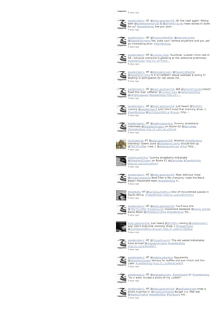 5 days ago
swellendam1: RT @bestcapetownSA: On the road again! Riding
with @swelendamaxicab & @simon87guide have stories in store
for us! #swellenblog See you soon…
5 days ago
swellendam1: RT @RoxanneReidSA: @deshaakonsen
@dieselandcreme Yes, poke your camera anywhere and you get
an interesting shot! #swellenblog
5 days ago
swellendam1: RT @curious_luke: Suurbrak- Lowest crime rate in
SA...because everyone is gawking at the awesome prettiness!
#swellenblog http://t.co/YYDzN…
5 days ago
swellendam1: RT @deshaakonsen: @RoxanneReidSA
@dieselandcreme it is incredible!! Visual overload & loving it!
Waiting in anticipation for red velvet mil…
5 days ago
swellendam1: RT @bestcapetownSA: Will @simon87guide trend?
Feed this man caffeine! @curious_luke @redwingstarling
@ishotimagesza #swellenblog http://t.c…
5 days ago
swellendam1: RT @bestcapetownSA: Just heard @945Kfm
coming @swellendam1 july! Don't miss that morning show ;)
#swellenblog @GoToSouthAfrica #music http:…
5 days ago
swellendam1: RT @redwingstarling: Yummy strawberry
milkshake @DieselandCream on Route 62 @Barrydale
#Swellenblog http://t.co/h1wLyzDuo4
5 days ago
JordiCasinos: RT @bestcapetownSA: Woohoo #swellenblog
trending! Steam punk @dieselandcreme Should link up
@TRUTHcoffee crew ;) @steampunkcom #ttot http:…
5 days ago
redwingstarling: Yummy strawberry milkshake
@DieselandCream on Route 62 @Barrydale #Swellenblog
http://t.co/h1wLyzDuo4
5 days ago
swellendam1: RT @bestcapetownSA: Most delicious meal
@mydecompanjie Beef Fillet is life changing- taste the Black
Beast! Passionate team #swellenblog h…
5 days ago
WiseWally: RT @GoToSouthAfrica: One of the prettiest passes in
South Africa. #Swellenblog http://t.co/Lky85mfvKm
5 days ago
swellendam1: RT @bestcapetownSA: You'll love this
@TRUTHcoffee #steampunk movement sweeped @Karoo_stories
Karoo Moon @dieselandcreme #swellenblog htt…
5 days ago
bestcapetownSA: Just heard @945Kfm coming @swellendam1
july! Don't miss that morning show ;) #swellenblog
@GoToSouthAfrica #music http://t.co/KruF7N08kb
5 days ago
swellendam1: RT @TravelGround: The red velvet milkshakes
have arrived @dieselandcreme #swellenblog
http://t.co/IaiXhkANY7
5 days ago
swellendam1: RT @redwingstarling: Apparently
@DieselandCream famous for waffles but just check out this
cake! #swellenblog http://t.co/IRehkGwNhP
5 days ago
swellendam1: RT @deshaakonsen: #overheard on #swellenblog
"do u want to take a photo of my cookie?"
5 days ago
swellendam1: RT @bestcapetownSA: @deshaakonsen snap a
photo to prove it! @mydecompanjie Burger v.s. fillet war
@MasterChefUK #swellenblog #foodporn htt…
5 days ago
 