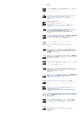 Jun 4, 2014 at 12:00am UTC
http:/…
1 day ago
umshanti1: RT @VagabondScribe: Hey @OrmsDirect you won't
believe the places I took my 1 day old camera!! #swellenblog
http://t.co/jvmXvzoccm
1 day ago
moving_sushi: Go #swellenblog @bestcapetownSA @pacuraru
@redwingstarling @ishotimagesza @curious_luke
@VagabondScribe @deshaakonsen http://t.co/GzrtS734Uy
1 day ago
karookat: RT @bestcapetownSA: Life changing experience
#swellenblog Impossible w/out Amanda @ImpangeleBB
@simon87guide @swelendamaxicab thank you! ht…
2 days ago
loveoverberg: RT @bestcapetownSA: @lusciousCT incredible
chefs &surprising creative gourmet @swellendam1
@mydecompanjie @DeVagebondRes #swellenblog htt…
2 days ago
stanfordvillage: RT @bestcapetownSA: Life changing experience
#swellenblog Impossible w/out Amanda @ImpangeleBB
@simon87guide @swelendamaxicab thank you! ht…
2 days ago
VagabondScribe: RT @bestcapetownSA: Life changing
experience #swellenblog Impossible w/out Amanda
@ImpangeleBB @simon87guide @swelendamaxicab thank you!
ht…
2 days ago
loveoverberg: That's so 'cheesy' ha! RT @VagabondScribe: At
Van Loveren & the menu has offerings like pork belly pizzas. I'm
in 'love'eren #swellenblog
2 days ago
WANDERLUST_CLUB: RT @deshaakonsen: @pacuraru practices
moving target paintball on @curious_luke & @ishotimagesza at
The Berry Farm #swellenblog http://t.co/…
2 days ago
stanfordvillage: RT @bestcapetownSA: @vanloverenwines over 8
food&wine paring <R45! With range of 56+ wines, we are spoilt
for choices #swellenblog #wine h…
2 days ago
loveoverberg: RT @bestcapetownSA: @vanloverenwines over 8
food&wine paring <R45! With range of 56+ wines, we are spoilt
for choices #swellenblog #wine h…
2 days ago
WANDERLUST_CLUB: RT @bestcapetownSA: It only takes 5days
to fall in @loveoverberg Magnetic landscapes #meetsouthafrica
#swellenblog @travelopulent http://t…
2 days ago
WANDERLUST_CLUB: RT @bestcapetownSA: Home of
#PocketPower @DurbanJulyElite @ZandvlietWine Elegant wines,
stunning studs #swellenblog @bandofhorses http://t…
2 days ago
karookat: RT @VagabondScribe: @GoToSouthAfrica Pics from our
#swellenblog trip this past week!
loveoverberg.blogspot.com/2014/06/swelle… @savenuescom
2 days ago
VagabondScribe: @GoToSouthAfrica Pics from our #swellenblog
trip this past week! loveoverberg.blogspot.com/2014/06/swelle…
@savenuescom
2 days ago
stanfordvillage: RT @WANDERLUST_CLUB: A madly beautiful
place with an abundance of wine farms & gourmet eateries:
loveoverberg.blogspot.com/2014/06/swelle… #swellenblog
http:/…
2 days ago
WANDERLUST_CLUB: RT @overberginfo: Read about the
#SwellenBlog event and fall in love with #Swellendam ...
fb.me/36VU9j5cc
2 days ago
 