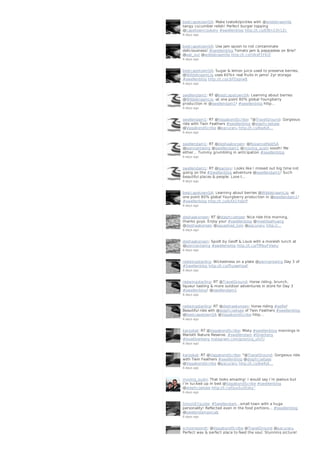 bestcapetownSA: Make tzatsiki/pickles with @wildebraamliq
tangy cucumber relish! Perfect burger topping
@capetowncookery #swellenblog http://t.co/Ef8n33h1Zc
6 days ago
bestcapetownSA: Use jam spoon to not contaminate
deliciousness! #swellenblog Tomato jam & peppadew on Brie?
@eat_out @wildebraamliq http://t.co/IVksP1FkIZ
6 days ago
bestcapetownSA: Sugar & lemon juice used to preserve berries,
@WildebraamLiq uses 60%+ real fruits in jams! 2yr storage
#swellenblog http://t.co/cblTJxpIw8
6 days ago
swellendam1: RT @bestcapetownSA: Learning about berries
@WildebraamLiq -at one point 80% global Youngberry
production in @swellendam1! #swellenblog http…
6 days ago
swellendam1: RT @VagabondScribe: "@TravelGround: Gorgeous
ride with Twin Feathers #swellenblog @stephcoetsee
@VagabondScribe @pacuraru http://t.co/6wKj4…
6 days ago
swellendam1: RT @deshaakonsen: @RoxanneReidSA
@pennantwing @swellendam1 @moving_sushi ooooh! Me
either... Tummy grumbling in anticipation #swellenblog
6 days ago
swellendam1: RT @leanijvv: Looks like I missed out big time not
going on the #Swellenblog adventure @swellendam1! Such
beautiful places & people. Love t…
6 days ago
bestcapetownSA: Learning about berries @WildebraamLiq -at
one point 80% global Youngberry production in @swellendam1!
#swellenblog http://t.co/bXX1YolzrP
6 days ago
deshaakonsen: RT @stephcoetsee: Nice ride this morning,
thanks guys. Enjoy your #swellenblog @meetlisaHuang
@deshaakonsen @squashed_tom @pacuraru http://…
6 days ago
deshaakonsen: Spoilt by Geoff & Louis with a moreish lunch at
@pennantwing #swellenblog http://t.co/TfMsyFVwky
6 days ago
redwingstarling: Wickedness on a plate @pennantwing Day 3 of
#Swellenblog http://t.co/f5yiaeHgaF
6 days ago
redwingstarling: RT @TravelGround: Horse riding, brunch,
liqueur tasting & more outdoor adventures in store for Day 3
#swellenblog! @swellendam1
6 days ago
redwingstarling: RT @deshaakonsen: Horse riding #selfie!
Beautiful ride wth @stephcoetsee of Twin Feathers #swellenblog
@bestcapetownSA @VagabondScribe http…
6 days ago
karookat: RT @VagabondScribe: Misty #swellenblog mornings in
Marloth Nature Reserve. #swellendam #Overberg
#loveOverberg instagram.com/p/onUoj_uhi7/
6 days ago
karookat: RT @VagabondScribe: "@TravelGround: Gorgeous ride
with Twin Feathers #swellenblog @stephcoetsee
@VagabondScribe @pacuraru http://t.co/6wKj4…
6 days ago
moving_sushi: That looks amazing! I would say I’m jealous but
I’m tucked up in bed @VagabondScribe #swellenblog
@stephcoetsee http://t.co/Duv5uVtxky”
6 days ago
Simon87guide: #Swellendam...small town with a huge
personality! Reflected even in the food portions... #swellenblog
@swelendamaxicab
6 days ago
schooneoordt: @VagabondScribe @TravelGround @pacuraru
Perfect way & perfect place to feed the soul. Stunning picture!
 