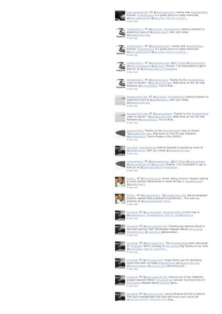 bestcapetownSA: RT @deshaakonsen: Loving new #swellenblog
friends! #swellendam is a great place to make memories
@bestcapetownSA @pacuraru http://t.co/tp2S…
6 days ago
swellendam1: RT @karookat: #swellenblog looking forward to
exploring more of @swellendam1 with you today
@VagabondScribe.
6 days ago
swellendam1: RT @deshaakonsen: Loving new #swellenblog
friends! #swellendam is a great place to make memories
@bestcapetownSA @pacuraru http://t.co/tp2S…
6 days ago
swellendam1: RT @deshaakonsen: @BCTCBlog @loveoverberg
@bestcapetownSA @pacuraru thanks :) its impossible to get a
bad pic at @DeHoopCollectio #swellenb…
6 days ago
swellendam1: RT @loveoverberg: Thanks to the #swellenblog
crew no doubt! "@VagabondScribe: Well done on the 30 new
followers @loveoverberg. You're final…
6 days ago
VagabondScribe: RT @karookat: #swellenblog looking forward to
exploring more of @swellendam1 with you today
@VagabondScribe.
6 days ago
VagabondScribe: RT @loveoverberg: Thanks to the #swellenblog
crew no doubt! "@VagabondScribe: Well done on the 30 new
followers @loveoverberg. You're final…
6 days ago
loveoverberg: Thanks to the #swellenblog crew no doubt!
"@VagabondScribe: Well done on the 30 new followers
@loveoverberg. You're finally in the 1000's"
6 days ago
karookat: #swellenblog looking forward to exploring more of
@swellendam1 with you today @VagabondScribe.
6 days ago
loveoverberg: RT @deshaakonsen: @BCTCBlog @loveoverberg
@bestcapetownSA @pacuraru thanks :) its impossible to get a
bad pic at @DeHoopCollectio #swellenb…
6 days ago
bottie_: RT @TravelGround: Horse riding, brunch, liqueur tasting
& more outdoor adventures in store for Day 3 #swellenblog!
@swellendam1
6 days ago
bottie_: RT @loveoverberg: "@VagabondScribe: Bacon-wrapped
prawns, seared fillet prepared to perfection...This was my
evening at @oldgaolsweldam #sw…
6 days ago
karookat: RT @JacoKambati: #teambuilding to the max in
@swellendam1 #swellenblog http://t.co/yBlB0eHS5o
6 days ago
karookat: RT @bestcapetownSA: Chardonnay without Wood is
like food without Salt! Winemaker Newald Marais #Kranskop
#Swellenblog @nederberg @bierandwe…
6 days ago
karookat: RT @deshaakonsen: The #swellenblog team descends
on #oldgaol! Wine courtesy of #kranskop Big thanks to our host
@doomswpo http://t.co/4TTR5…
6 days ago
karookat: RT @schooneoordt: Huge thank you for spending
some time with us today #swellenblog @VagabondScribe
@ishotimagesza @curious_luke @moving_sus…
6 days ago
karookat: RT @bestcapetownSA: How do you know Cabernet
grapes ripened? When #GuineaFowl harvest machine kicks in!
#Kranskop Newald Marais #quote @foo…
6 days ago
karookat: RT @moving_sushi: Lena & Brenda the force behind
The Gaol inswellendam-the food will knock your socks off
@oldgaolsweldam #swellenblog http…
 