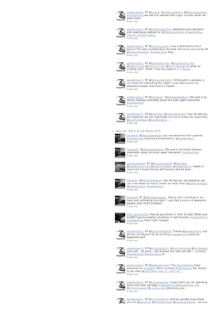 May 30, 2014 at 12:00am UTC
swellendam1: RT @pimrie: @redwingstarling @Oldgaolsweldam
#swellenblog we had the vetkoek with cajun chicken when we
were there.
6 days ago
swellendam1: RT @redwingstarling: Awesome Lena Vergotini
with traditional melktert at @Oldgaolsweldam #Swellenblog
http://t.co/53rCrw9Sxo
6 days ago
swellendam1: RT @moving_sushi: Lena & Brenda the force
behind The Gaol inswellendam-the food will knock your socks off
@oldgaolsweldam #swellenblog http…
6 days ago
swellendam1: RT @deshaakonsen: @VagabondScribe
@gaikoulodge @moving_sushi @bestcapetownSA what an
inviting tub!!! Think I may just sleep in it ;) #swell…
6 days ago
swellendam1: RT @Oldgaolsweldam: Sitting with a whiskey in
my hand just rethinking the night! I just met a bunch of
awesome people, wow that's a blessin…
6 days ago
swellendam1: RT @karookat: "@Oldgaolsweldam: Old gaol is op
twitter heehaa uiteindelik vbolg ons kuier saam"wonderlik
#swellenblog!
6 days ago
swellendam1: RT @karookat: @Oldgaolsweldam Yay! At last you
are tweeting! we can now tweet our lunch orders en route from
@stanfordvillage @swellendam1 …
6 days ago
karookat: @Oldgaolsweldam you are awesome too! Legends.
#swellenblog inspiring entrepreneurs. @swellendam1
6 days ago
karookat: "@Oldgaolsweldam: Old gaol is op twitter heehaa
uiteindelik vbolg ons kuier saam"wonderlik #swellenblog!
6 days ago
stanfordvillage: RT @NourishcafeGill: @karookat
@VagabondScribe @stanfordvillage @swellendam1 I want to
come too! I know the trip will involve cake for brea…
6 days ago
karookat: @Oldgaolsweldam Yay! At last you are tweeting! we
can now tweet our lunch orders en route from @stanfordvillage
@swellendam1 #swellenblog
6 days ago
karookat: RT @Oldgaolsweldam: Sitting with a whiskey in my
hand just rethinking the night! I just met a bunch of awesome
people, wow that's a blessin…
6 days ago
bestcapetownSA: How do you know it's time for bed? When you
ALMOST perma deleted all photos in last 5months #HeartAttack
#swellenblog Good night tweeps!
6 days ago
swellendam1: RT @RoxanneReidSA: Thanks @swellendam1 and
all the contributors for an exciting #swellenblog tweet-up.
Awesome stuff.
6 days ago
swellendam1: RT @schooneoordt: @ishotimagesza @moreseano
none left... All gone... We finished the ones you left :-( so sorry!
#swellenblog #swellendam #…
6 days ago
swellendam1: RT @deshaakonsen: The #swellenblog team
descends on #oldgaol! Wine courtesy of #kranskop Big thanks
to our host @doomswpo http://t.co/4TTR5…
6 days ago
swellendam1: RT @schooneoordt: Huge thank you for spending
some time with us today #swellenblog @VagabondScribe
@ishotimagesza @curious_luke @moving_sus…
6 days ago
swellendam1: RT @schooneoordt: And an equally huge thank
you too @pacuraru @deshaakonsen @redwingstarling - we love
 