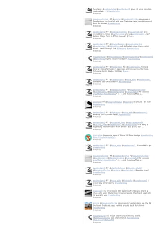 hug later. @gaikoulodge @swellendam1 glass of wine, candles,
rose pedals.. :) #swellenblog
6 days ago
VagabondScribe: RT @pimrie: @VagabondScribe elevenses in
Swellendam, up the N2 and over Tradouw pass, ramble around
back for dinner #swellenblog
6 days ago
swellendam1: RT @bestcapetownSA: @squashed_tom was
incredible to relive @UpThe_Creek glory @swellendam1 ,can't
believe Malga Pont is STILL manual! @Trav…
6 days ago
swellendam1: RT @WouterBasson: @redwingstarling
@swellendam1 @SijnnWines will definetely give them a visit
when i pass through the #overberg #swellenblog
6 days ago
TravelGround: @WouterBasson @redwingstarling @swellendam1
@SijnnWines highly recommended!! #swellenblog
6 days ago
swellendam1: RT @Pikkewikkie: A2: @swellendam1 Today's
itinerary looks fantastic 4 sparrows with one arrow De Hoop,
Schoone Oordt, Gaiku, Old Gaol #swe…
6 days ago
swellendam1: RT @travelopulent: @Bone_aisle @swellendam1
someone said chocolate??? #Swellenblog
6 days ago
swellendam1: RT @dieselandcreme: "@VagabondScribe:
@swellendam1 @dieselandcreme @barrydaleSA Me toooooo
#wafflefan #swellenblog" <~~ And those waffles a…
6 days ago
sisoment: RT @RoxanneReidSA: @sisoment It should - it's hot!
#swellenblog
6 days ago
swellendam1: RT @thetripfox: @Bone_aisle @swellendam1
where's your current fave? #swellenblog
6 days ago
swellendam1: RT @squashed_tom: @bestcapetownSA
@UpThe_Creek @swellendam1 @TravelGround That ferry is
legendary. Remember it from when I was a tiny tot! …
6 days ago
thetripfox: Awesome view of Stone Hill River Lodge #swellenblog
http://t.co/GzGy3pM7V5
6 days ago
swellendam1: RT @Bone_aisle: @swellendam1 6 minutes to go
#swellenblog
6 days ago
VagabondScribe: RT @dieselandcreme: "@VagabondScribe:
@swellendam1 @dieselandcreme @barrydaleSA Me toooooo
#wafflefan #swellenblog" <~~ And those waffles a…
6 days ago
swellendam1: RT @stanfordvillage: @NourishcafeGill
@VagabondScribe @karookat @swellendam1 Bearded men?
#swellenblog
6 days ago
swellendam1: RT @Bone_aisle: @thetripfox @swellendam1 i
would say wine tasting #swellenblog
6 days ago
mawewe4: A.2 impressive 200 species of birds you stand a
chance to spot: Waterfowl, Crowned eagle, the black eagle etc
I'd wana to see #swellenblog
6 days ago
pimrie: @VagabondScribe elevenses in Swellendam, up the N2
and over Tradouw pass, ramble around back for dinner
#swellenblog
6 days ago
TravelGround: So much charm around every bend.
@DeHoopCollectio was phenomenal #swellenblog
http://t.co/YrZOKzcfK8
6 days ago
 