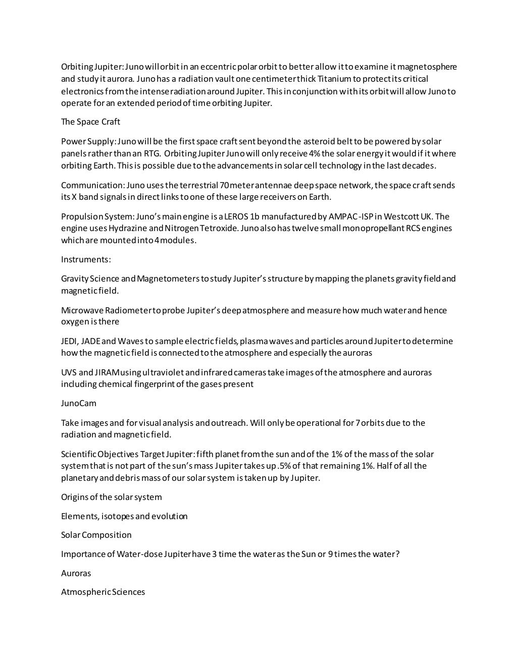 Juno Script Fact Sheet and Outline