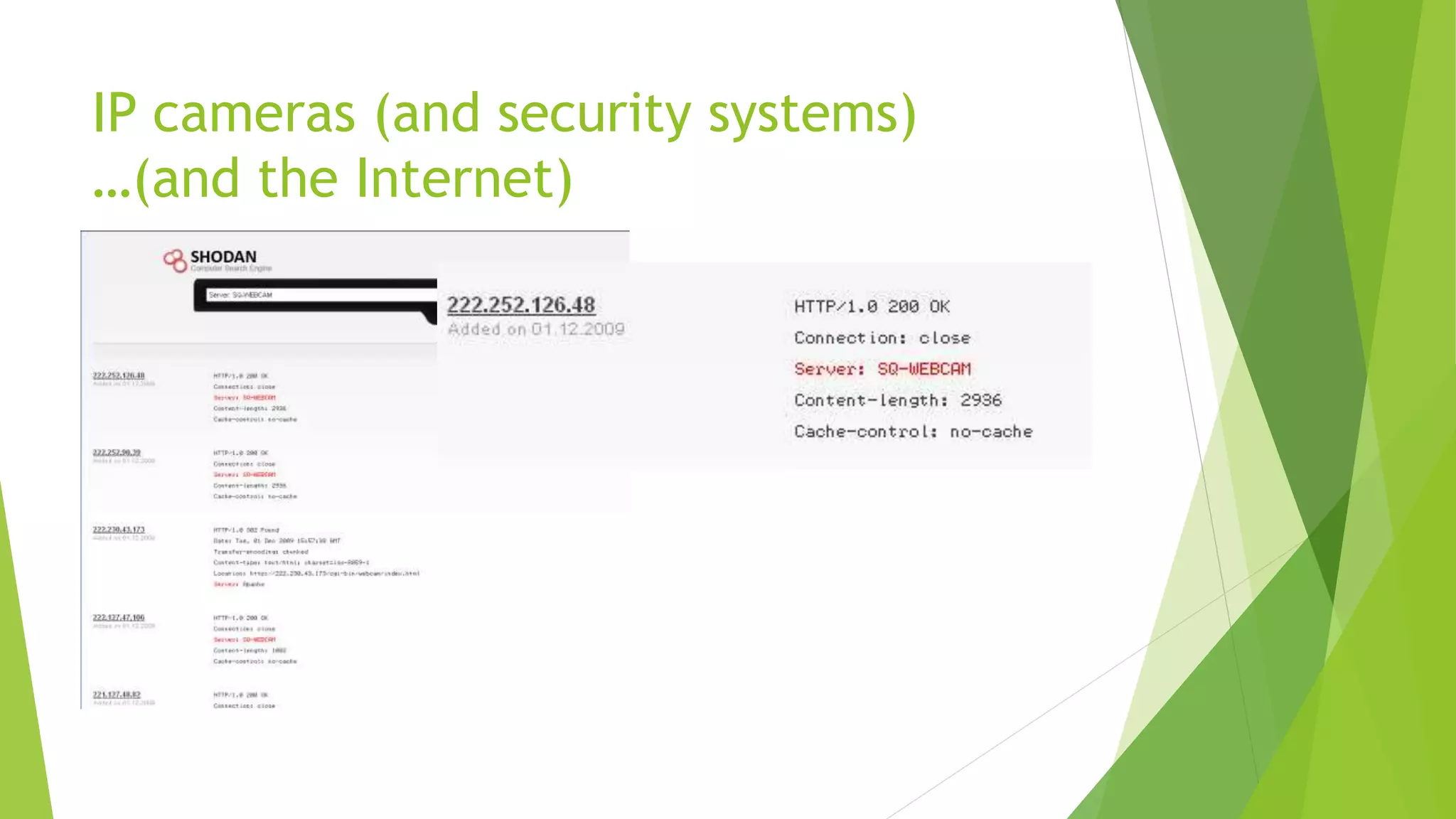 IP cameras (and security systems)
…(and the Internet)
 