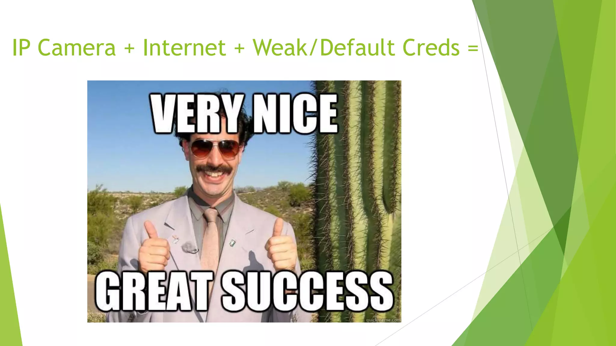 IP Camera + Internet + Weak/Default Creds =
 