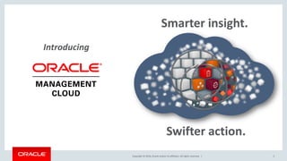 Copyright © 2016, Oracle and/or its affiliates. All rights reserved. |
Introducing
5
Smarter insight.
Swifter action.
 