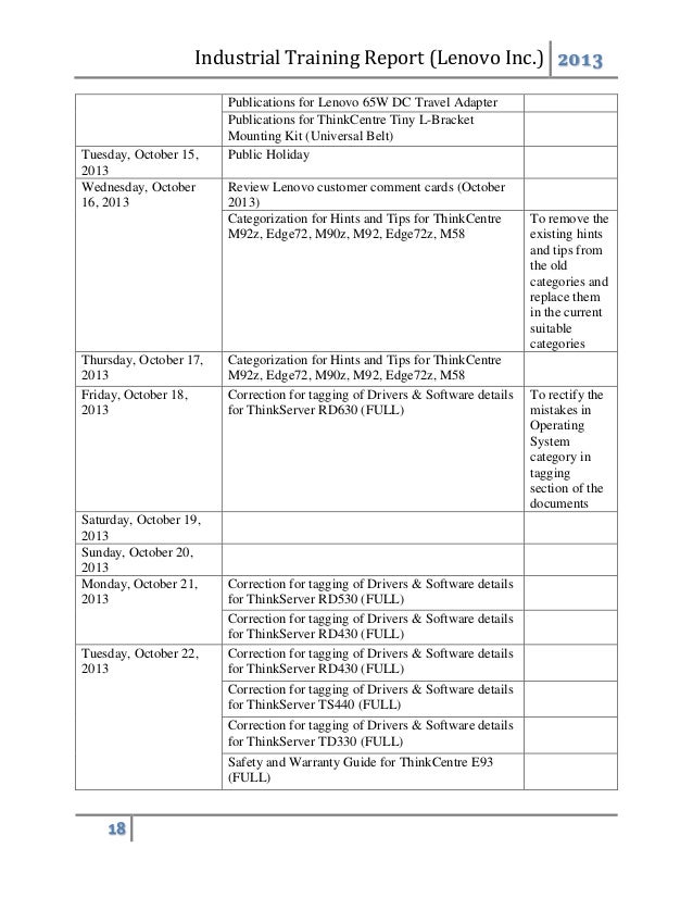 Industrial Training Report Lenovo