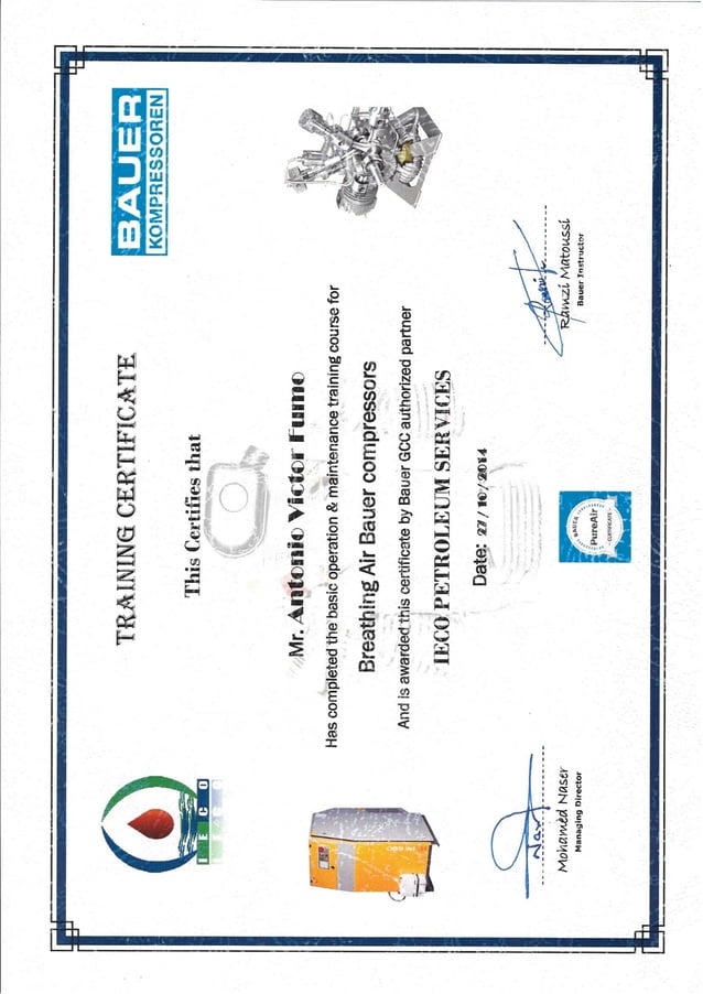 Bauer Compressor Use & Maintenance_Certificate
