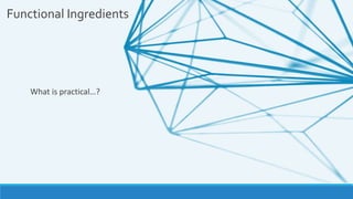 Functional Ingredients
What is practical…?
 
