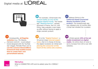 What is CONNECTED LIFE and its added value for L’OREAL?
© TNS
Digital media at
For example, L’Oreal looks into
virtual rea...