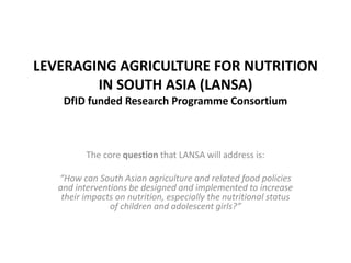 A4NH – Presentation for Discussion with Donors and Partners – June 2013