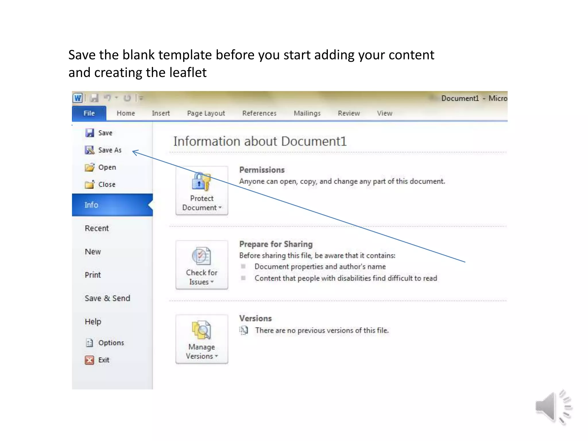 Save the blank template before you start adding your content
and creating the leaflet
 