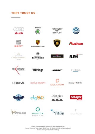 Audacy
France: 17, avenue Victor Hugo . 75116 Paris . +33 (0)1 83 64 78 26 .
Sweden: Ullevigatan 19, 411 40 Göteborg
THANK YOU
Partner
Tel: +33 1 83 64 78 26
E-mail : jc.ouazan@audacy.fr
CONTACT US:
Jean-Charles Ouazan
Your contact
 