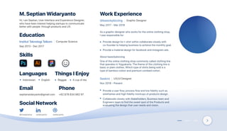 Things I EnjoyLanguages
Skills
Work Experience
Education
Institut Teknologi Telkom
M.Septian Widaryanto
Email Phone
Social Network
 