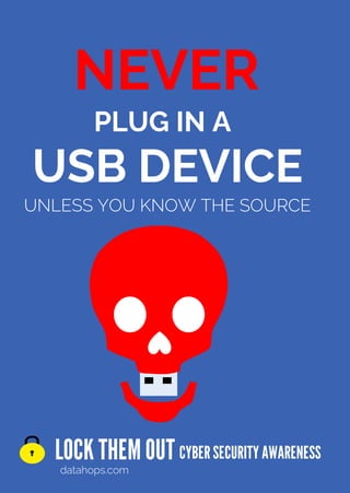 NEVER
LOCK THEMOUT
datahops.com
CYBERSECURITYAWARENESS
USB DEVICE
PLUG IN A
UNLESS YOU KNOW THE SOURCE
 