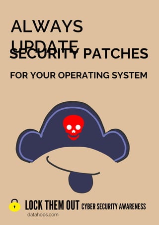 SECURITY PATCHES
FOR YOUR OPERATING SYSTEM
ALWAYS
UPDATE
CYBERSECURITYAWARENESS
datahops.com
LOCK THEMOUT
 