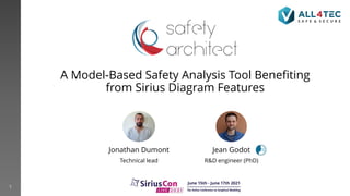 1
A Model-Based Safety Analysis Tool Benefiting
from Sirius Diagram Features
Jean Godot
R&D engineer (PhD)
Jonathan Dumont
Technical lead
 