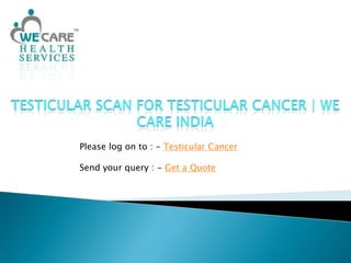 Testicular Scan For Testicular Cancer | We Care India Please log on to : - Testicular Cancer Send your query : - Get a Quote 