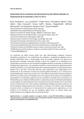 Libro de Abstracts
42
Emisiones de CO2 y análisis económico asociado a distintas prácticas de
manejo en almendros de secano en condiciones semiáridas del Sureste
español
Bernardo Martin-Gorriz1,*
, Jose Francisco Maestre-Valero1
, María Almagro2
,
Carolina Boix-Fayos2
, María Martínez-Mena2
1Escuela Técnica Superior de Ingeniería Agronómica, Universidad Politécnica de Cartagena.
Paseo Alfonso XIII, 48. 30203 Cartagena
2Grupo de Erosión y Conservación de Suelos, CEBAS-CSIC, Consejo Superior de
Investigaciones Científicas, Campus de Espinardo 25, 30100 Murcia
*email: b.martin@upct.es
Prácticas de agricultura sostenible enmarcadas dentro de la agricultura de conservación,
como el laboreo reducido o la diversificación de cultivos, son medidas potencialmente
eficientes para luchar contra la degradación del suelo y la desertificación. Los beneficios
derivados de la agricultura de conservación se pueden agrupar en beneficios
medioambientales, económicos, agronómicos y sociales. En este trabajo se analizaron las
emisiones de Gases de Efecto Invernadero (GEI) producidas por las labores agrícolas y la
rentabilidad económica en dos fincas de almendro de secano bajo cultivo ecológico (Prunus
dulcis Mill.) en condiciones semiáridas del sureste español. En el análisis, se consideraron
las siguientes estrategias de manejo del suelo: laboreo convencional (LC); laboreo reducido
(LR); laboreo reducido más abono verde (LRV); y no laboreo (NL). El análisis de las emisiones
de GEI se realizó utilizando la metodología de Análisis de Ciclo de Vida (ACV), de la cuna a
la puerta (cradle-to-farm gate). Para el ACV se utilizaron datos de inventario de siete y diez
años dependiendo de la finca. Los resultados obtenidos mostraron que la estrategia NL
produjo, como se esperaba, las emisiones de GEI más bajas, pero también la producción de
almendra más reducida, lo que afectó negativamente a la viabilidad económica de esta
estrategia, incluso teniendo en cuenta las posibles ayudas económicas que podría recibir
el agricultor por producir bajo agricultura ecológica. La estrategia LR redujo las emisiones
de GEI respecto a la convencional, y presentó la mejor relación beneficio
ambiental/emisiones de GEI, mientras que la estrategia LRV aumentó las emisiones de GEI
y redujo la relación beneficio ambiental/emisiones de GEI como consecuencia de la adición
de materia orgánica a través del abono verde. En conclusión, se ha demostrado que reducir
el laboreo produce beneficios ambientales y económicos con respecto al laboreo
convencional en fincas de almendro en secano cultivadas bajo manejo ecológico en
condiciones semiáridas del sureste de España. Sin embargo, este resultado es parcial ya
que no contempla los potenciales beneficios del abono verde en otros servicios
ecosistémicos como por ejemplo el secuestro de carbono y el control de la erosión.
Este trabajo ha recibido financiación de European Commission H2020 (Grant 728003, DIVERFARMING
Project), Fundación Séneca-Agencia de Ciencia y Tecnología de la Región de Murcia (Grant
08757/PI/08/19350/PI/14; DECADE Project Grant 20917/PI/18) y la Agencia Estatal de Investigación (Grant
CGL2014-55-405-R).
 