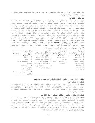 ‫ق‬
‫با‬‫عنواني‬‫و‬ ‫آغاز‬‫مي‬ ‫ساخته‬‫و‬ ،‫شود‬‫به‬‫با‬ ‫مرور‬‫مفاهيم‬‫و‬ ‫باال‬ ‫سطح‬
‫پيچيده‬‫اي‬‫همراه‬‫می‬.‫شود‬
‫کتاب‬ ‫ساختار‬
‫سرفصل‬ ‫در‬ ‫استراتژیک‬ ‫دیدگاهی‬ ‫با‬ ‫کتاب‬ ‫این‬‫مباحث‬ ‫با‬ ‫مرتبط‬ ‫هایی‬
‫برنامه‬‫بازاریابی‬ ‫و‬ ‫الکترونيکی‬ ‫بازاریابی‬ ‫ریزی‬‫ترکيبي‬‫شده‬ ‫تنظيم‬
‫برنامه‬ ‫مفاهيم‬ ‫تعریف‬ ‫با‬ ‫اول‬ ‫بخش‬ .‫است‬‫می‬ ‫شروع‬ ‫بازاریابی‬ ‫ریزی‬.‫شود‬
‫می‬ ‫صحبت‬ ‫جهانی‬ ‫و‬ ‫قانونی‬ ‫بسترهای‬ ‫مورد‬ ‫در‬ ‫دوم‬ ‫بخش‬( ‫کند‬‫فضاي‬‫فن‬‫اوري‬
‫همه‬ ‫در‬‫ي‬‫استراتژی‬ ‫مورد‬ ‫در‬ ‫عميقی‬ ‫بحث‬ ‫سوم‬ ‫بخش‬ .)‫است‬ ‫شده‬ ‫توزیع‬ ‫فصول‬
‫بازاری‬‫می‬ ‫مطرح‬ ‫را‬ ‫الکترونيکی‬ ‫ابی‬‫نماید‬‫چهارم‬ ‫بخش‬ ‫و‬،‫با‬ ‫را‬ ‫بحث‬
‫بازاریابی‬ ‫مفاهيم‬‫ترکيبي‬‫مدیریت‬ ‫استراتژی‬ ،‫ارتباط‬‫مسائل‬ ‫و‬ ‫مشتری‬ ‫با‬
‫پياده‬ ‫با‬ ‫مرتبط‬‫می‬ ‫ادامه‬ ‫سازی‬‫نشان‬ ‫را‬ ‫کتاب‬ ‫ساختار‬ ‫زیر‬ ‫جدول‬ .‫دهد‬
‫می‬‫د‬ .‫دهد‬‫پاراگراف‬ ‫ر‬‫اهداف‬ ‫بعدی‬ ‫های‬‫اوليه‬‫ي‬‫شده‬ ‫آورده‬ ‫فصل‬ ‫هر‬ ‫آموزشی‬
.‫است‬‫الکترونیک‬ ‫بازاریابي‬ ‫کتاب‬‫در‬.‫است‬ ‫شده‬ ‫گردآوري‬ ‫و‬ ‫ترجمه‬ ‫جلد‬ ‫دو‬
‫فصل‬ ‫آخر‬ ‫تا‬ ‫اول‬ ‫جلد‬8‫فصل‬ ‫از‬ ‫که‬ ‫دوم‬ ‫جلد‬ ‫و‬ ‫است‬ ‫شده‬ ‫آماده‬9‫فصل‬ ‫تا‬
14‫مي‬ ‫را‬‫مي‬ ‫ترجمه‬ ‫حال‬ ‫در‬ ‫پوشاند‬.‫باشد‬
:‫اول‬ ‫بخش‬
‫چارچوب‬‫بازاریابی‬
‫الکترونیکی‬
:‫دوم‬ ‫بخش‬
‫بازاریابی‬ ‫محیط‬
‫الکترونیکی‬
:‫سوم‬ ‫بخش‬
‫بازاریابی‬ ‫استراتژی‬
‫الکترونیکی‬
:‫چهارم‬ ‫بخش‬
‫بازاریابی‬ ‫مدیریت‬
‫الکترونیکی‬
1‫همگرا‬ .‫ی‬‫ی‬
2‫بازاریابی‬ .
‫الکترونيکی‬
‫استراتژیک‬
3‫برنامه‬ .
‫بازاریابی‬
‫الکترونيکی‬
4‫بازارهای‬ .
‫جهانی‬
5‫اخالقی‬ ‫مسائل‬ .
‫قانونی‬ ‫و‬
6‫بازاریابی‬ ‫دانش‬ .
7‫مصرف‬ ‫رفتار‬ .‫کننده‬
8‫استراتژی‬ .‫های‬
‫تقسيم‬‫هدف‬ ‫و‬ ‫بندی‬‫گيری‬
9‫استراتژی‬ .‫های‬
‫موقعيتی‬ ‫و‬ ‫تمایزی‬
10‫محصول‬ .
11‫قيمت‬ .
12‫برای‬ ‫اینترنت‬ .
‫توزیع‬
13‫ارتباطات‬ .
‫بازاریابی‬
‫الکترونيکی‬
14‫با‬ ‫رابطه‬ ‫مدیریت‬ .
‫مشتری‬
:‫اول‬ ‫بخش‬‫الکترونیکی‬ ‫بازاریابی‬‫ب‬‫ه‬‫صورت‬‫چارچوب‬
‫فصل‬1‫همگرای‬ :‫ی‬
‫فصل‬ ‫این‬ ‫کليدی‬ ‫هدف‬،‫پس‬ ‫تفهيم‬‫زمينه‬‫پتانسيل‬ ‫و‬ ‫جاری‬ ‫وضعيت‬ ،‫ها‬‫های‬
‫بازاریابی‬ ‫مهم‬ ‫نقش‬ ‫با‬ ‫شما‬ .‫است‬ ‫الکترونيکی‬ ‫بازاریابی‬ ‫آینده‬
‫در‬ ‫الکترونيکی‬‫راهکار‬‫کلی‬‫اقتصادي‬ ‫تشکيالت‬ ‫در‬ ‫شده‬ ‫ادغام‬ ‫بازاریابي‬
.‫شد‬ ‫خواهيد‬ ‫آشنا‬
‫فصل‬2‫الکترونیکی‬ ‫بازاریابی‬ :‫استراتژیک‬
‫فصل‬ ‫این‬ ‫کليدی‬ ‫هدف‬،‫برنامه‬ ‫تفهيم‬‫که‬ ‫است‬ ‫مسيری‬ ‫و‬ ‫استراتژیک‬ ‫ریزی‬
‫اقتصادي‬ ‫تشکيالت‬‫کمک‬ ‫با‬ ‫باید‬‫استراتژی‬ ‫از‬ ‫گيری‬‫تجارت‬ ‫با‬ ‫آميخته‬ ‫های‬
‫خود‬ ‫عملياتی‬ ‫اهداف‬ ‫به‬ ‫تا‬ ‫کنند‬ ‫طی‬ ‫الکترونيکی‬ ‫بازاریابی‬ ‫و‬ ‫الکترونيک‬
‫مدل‬ ‫با‬ ‫شما‬ .‫برسند‬‫الکترونيکی‬ ‫کار‬ ‫و‬ ‫کسب‬ ‫های‬‫متداول‬‫که‬‫سطوح‬ ‫در‬
‫پياده‬ ‫سازمانی‬ ‫مختلف‬‫می‬ ‫سازی‬‫وضعيت‬ ‫بررسی‬ ‫برای‬ ‫معيارها‬ ‫عملکرد‬ ‫و‬ ‫شوند‬
.‫شد‬ ‫خواهيد‬ ‫آشنا‬ ‫اهداف‬ ‫به‬ ‫نيل‬ ‫در‬ ‫پيشرفت‬
 