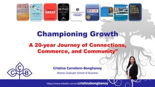 https://www.linkedin.com/in/cristinabonghanoy
Cristina Carretero-Bonghanoy
Ateneo Graduate School of Business
A 20-year Journey of Connections,
Commerce, and Community"
Championing Growth
 