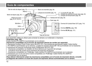 12
Guía de componentes
Los siguientes cables se utilizan para conectar la cámara a un ordenador o impresora.
Ordenador (pá...