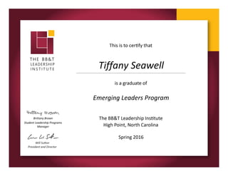 Tiffany Seawell
Emerging Leaders Program
Spring 2016
Brittany Brown
Student Leadership Programs
Manager
 