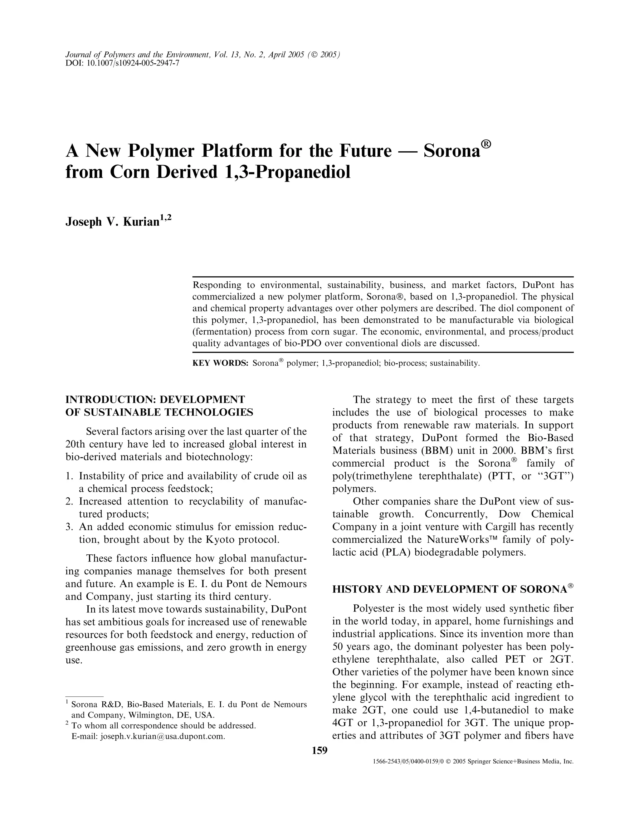 New Polymer for Future - Sorona(R) | PDF