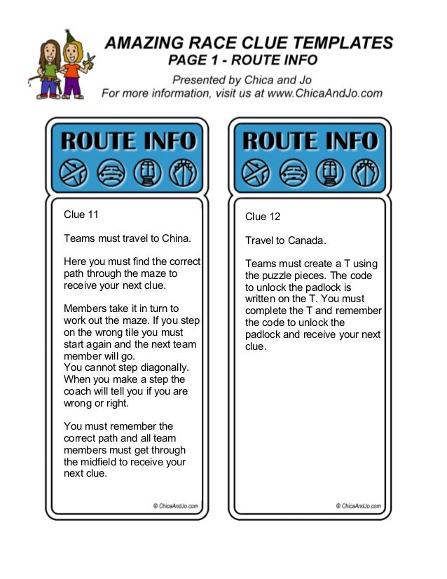 Amazing Race Clues Template Blank