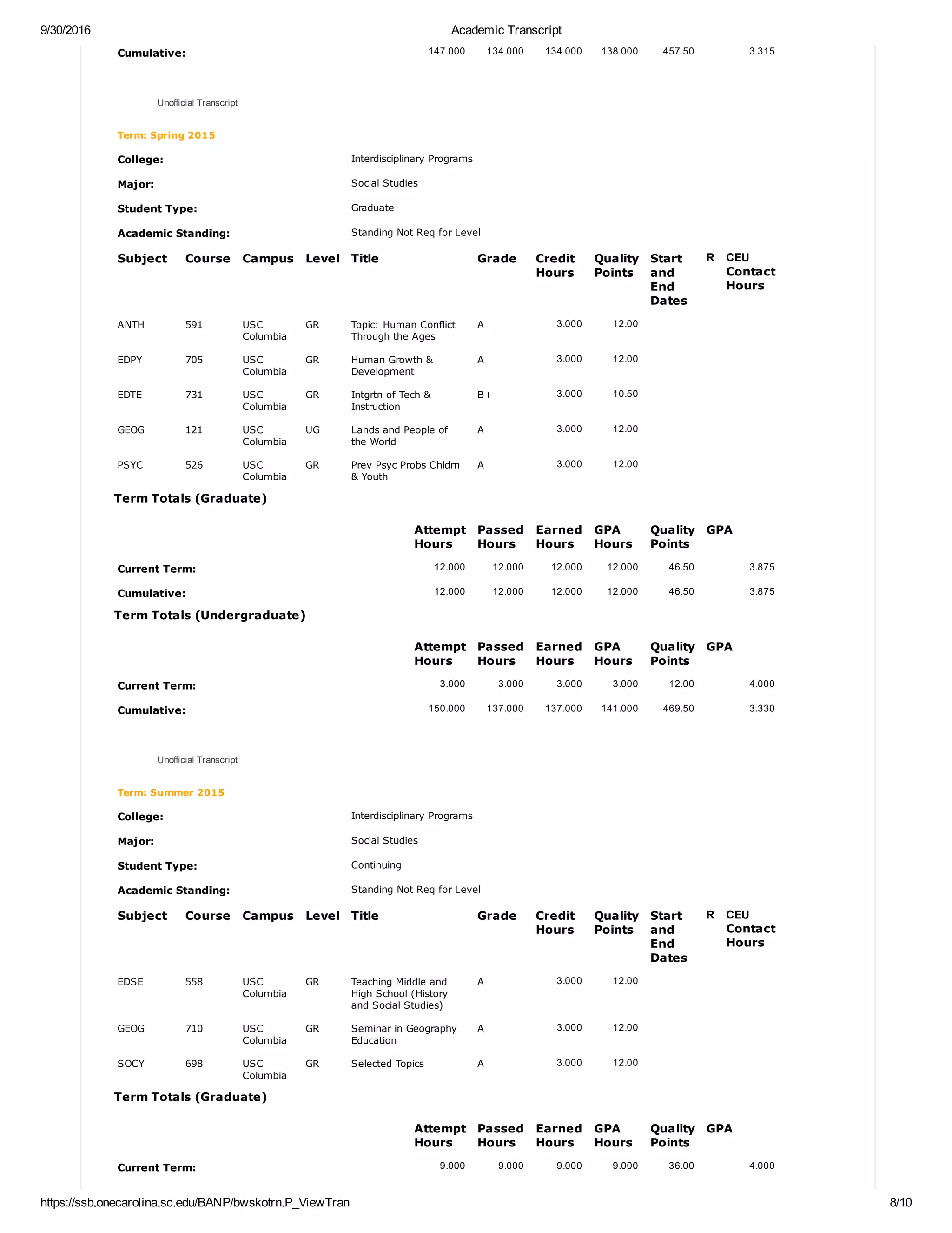 Academic Transcript | PDF